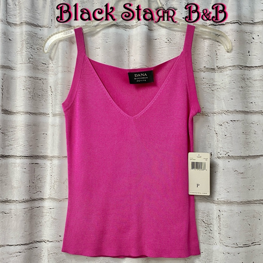 💕Dana Buchman spaghetti strap sleeveless V-neck blouse. Hot Pink color Sz 4P